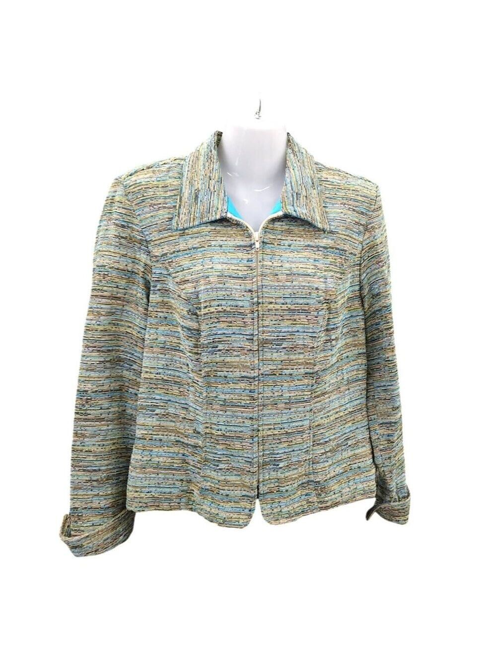 Coldwater Creek Multi-Color Textured Zip Jacket Medium - Rayon Cotton Blend